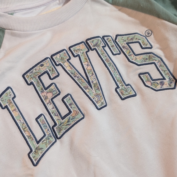 Levi's Girls Green White Logo Raglan  Long Sleeve T-Shirt Size M 10-12 - Picture 4 of 9